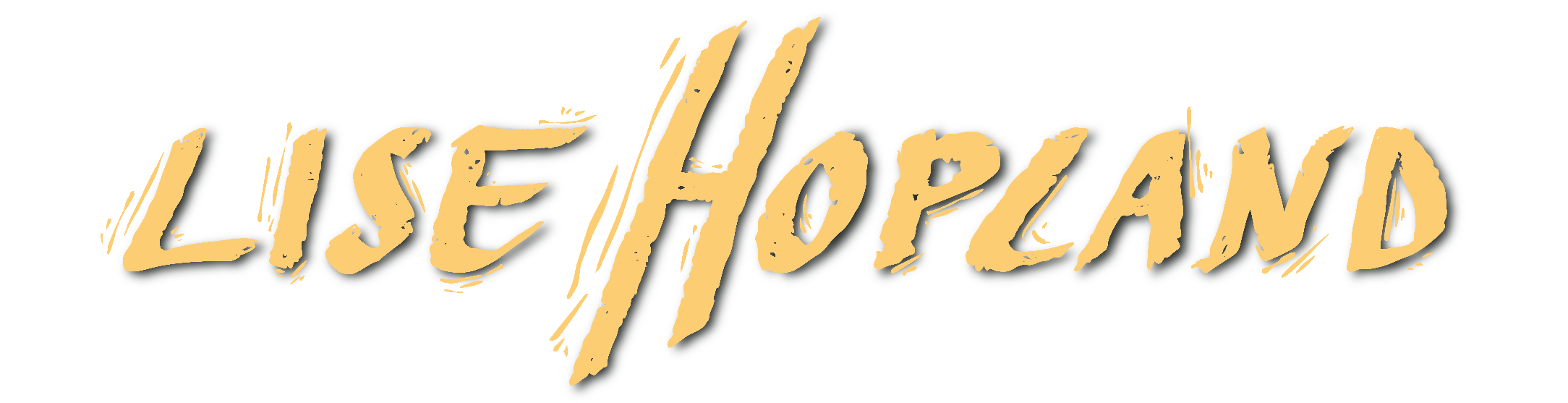 Header text "Lise Hopland" in pale yellow. The letters look like they have been carved in linocut