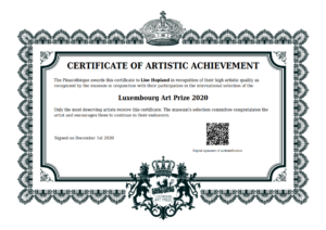 Image of certificate of artistic achievement from Luxembourg