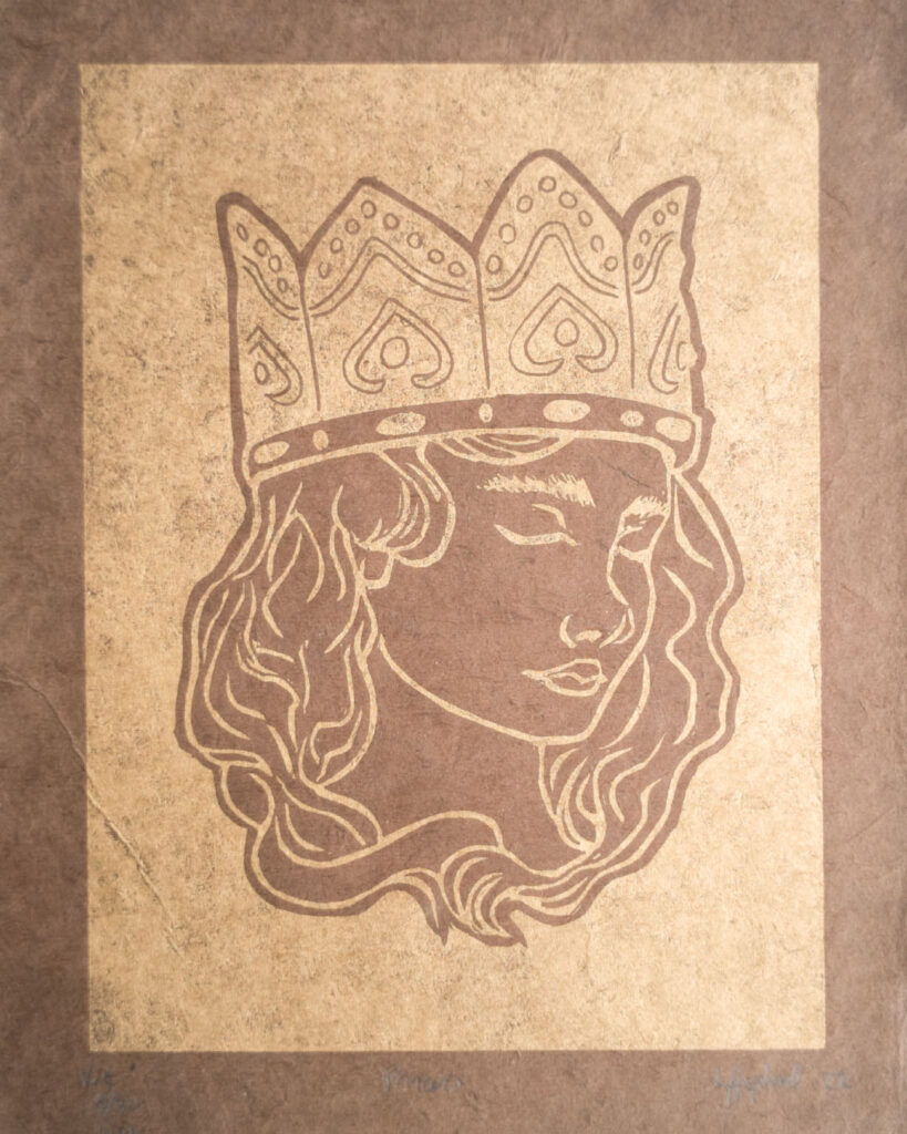Gold Princess on brown handmade paper